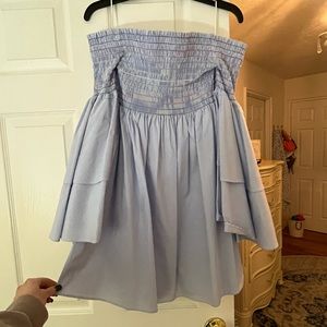 aqua striped off the shoulder ruffle dress